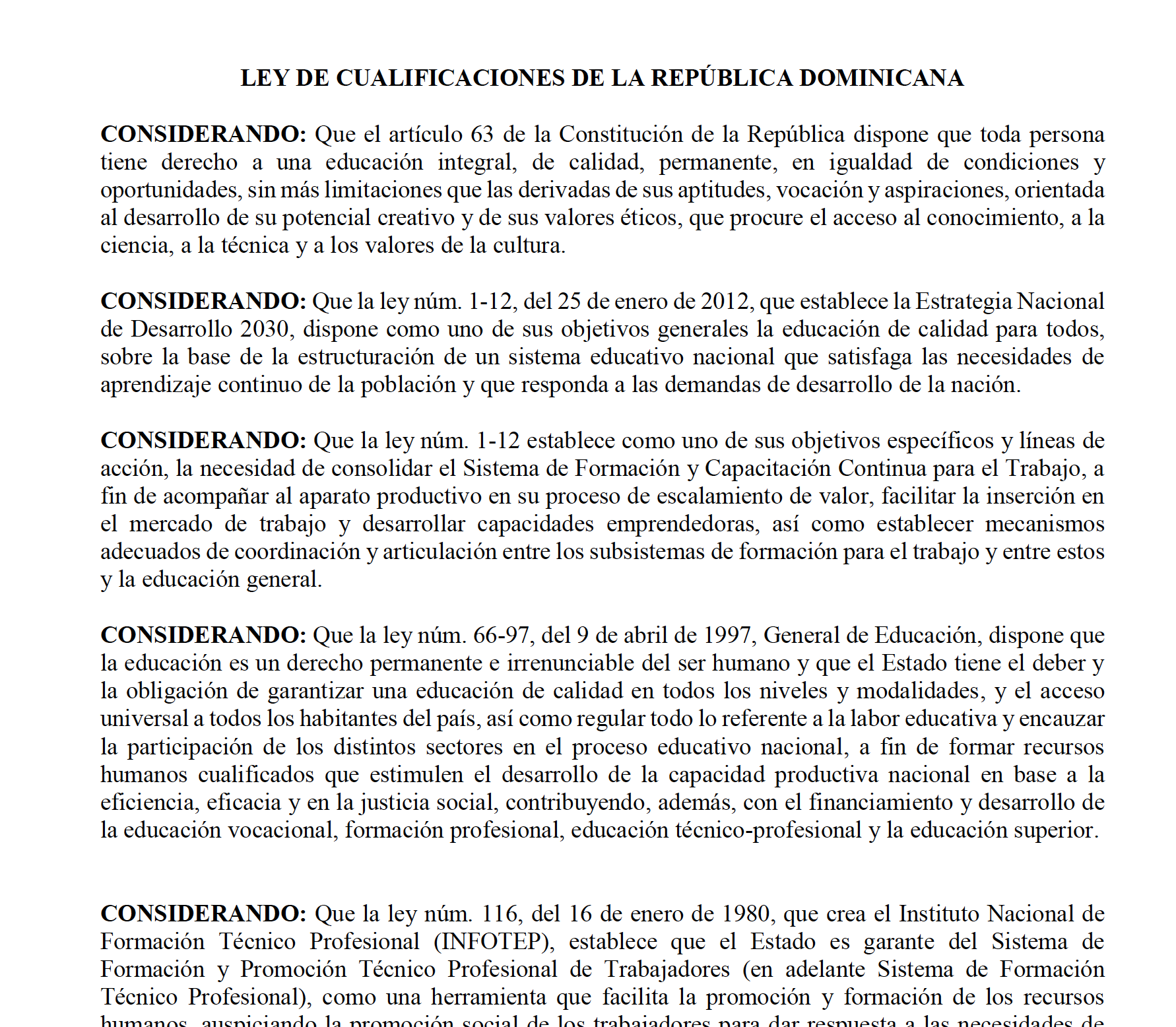 Ley de Cualificaciones de República Dominicana